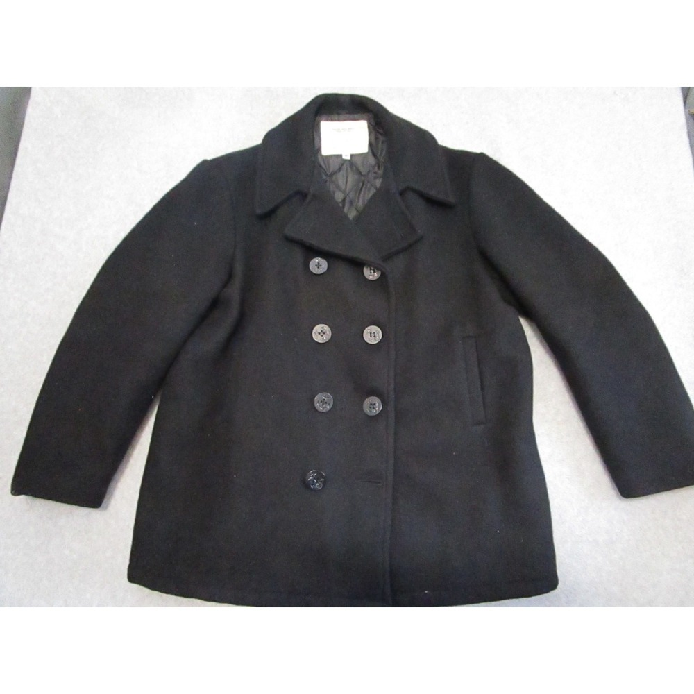 U.S. Navy Pea Coat Wool Man's Size 46 Black Military Anchor Button Quilted 90s
